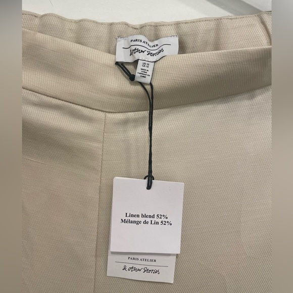 & Other Stories Linen Blend Light Beige Pull on Wide- Leg Trouser - Picture 3 of 7